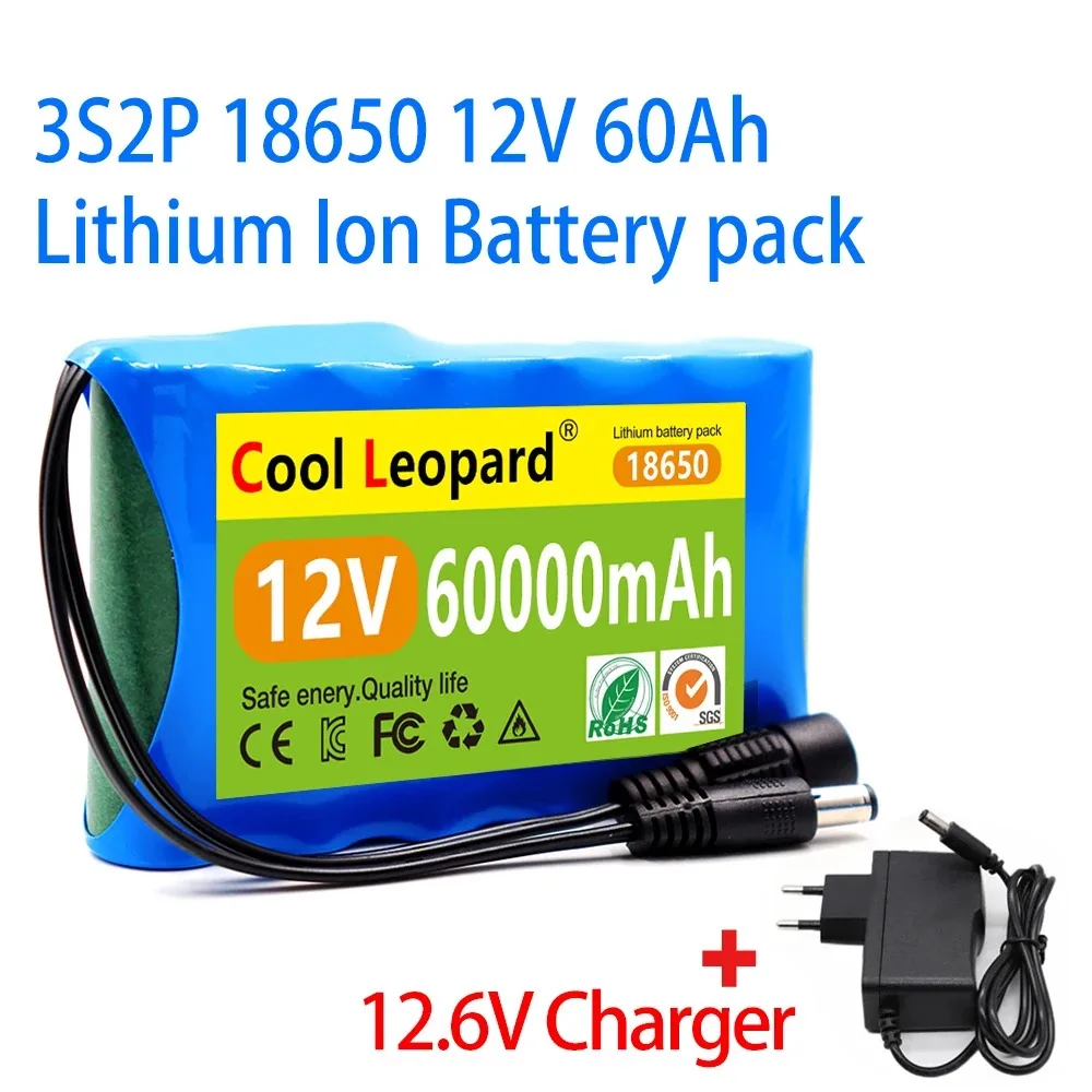 

Portable 3S2P 12V 60000mAh Rechargeable Lithium Ion Battery Pack For CCTV Cam Monitor High Capacity 12.6V 60Ah Li-ion Battery