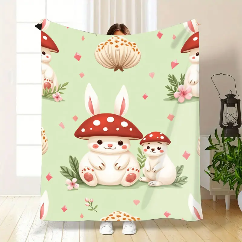 1 قطعة بطانية الفانيلا لطيف الأرنب الفطر بطانية للأطفال ، لينة مريحة رمي للسرير أو الأريكة