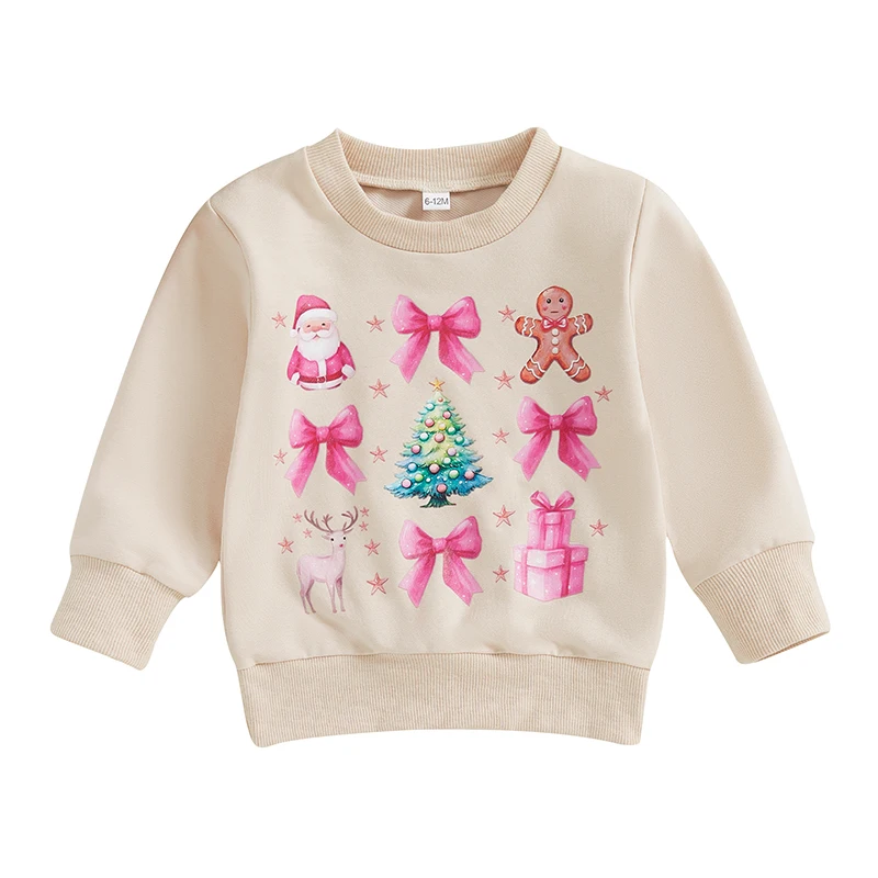 Baby Girl Sweatshirt Christmas Element Print Long Sleeve Pullovers Autumn Tops for Toddler Cute Fall Clothes Outfit