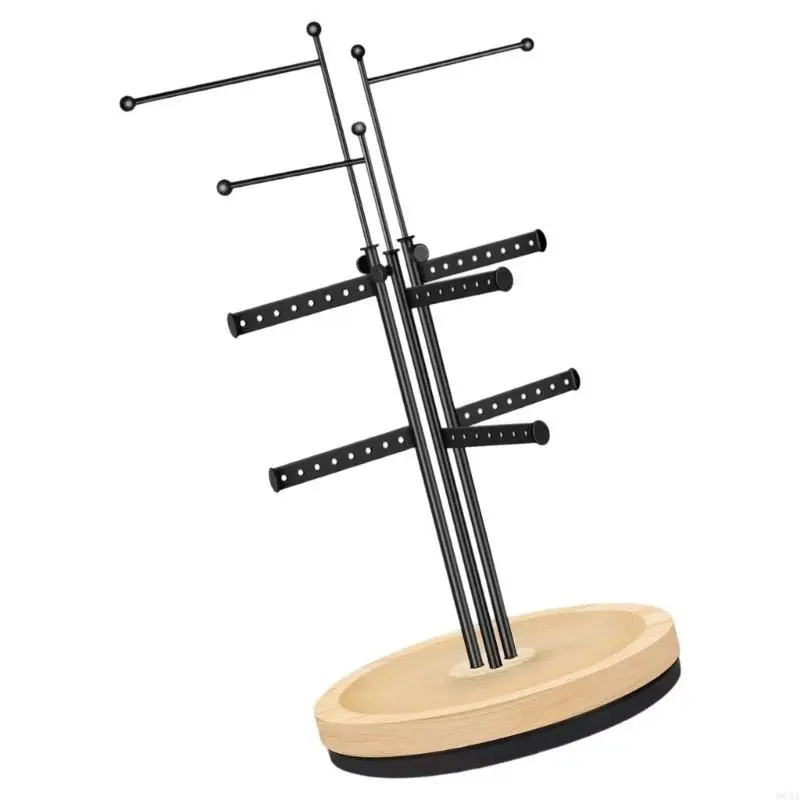 حامل عرض دوار متعدد الوظائف إطار معدني ومنصة خشبية لمتجر المجوهرات وقلادة وسوار المعرض رف 964A