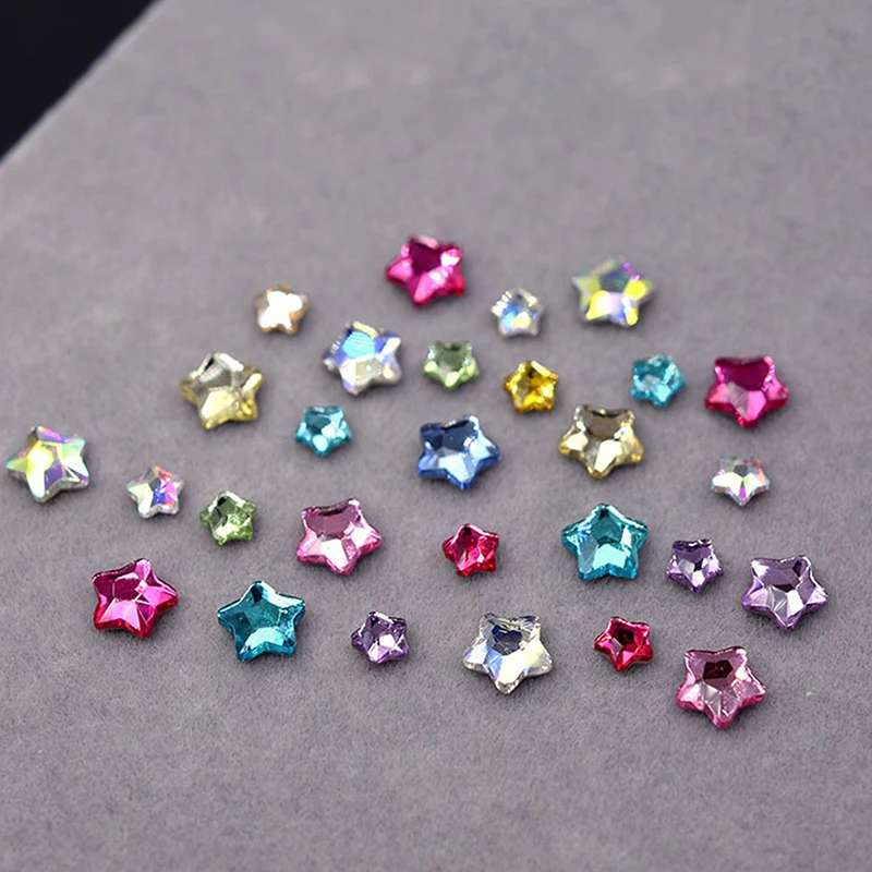 50 Pcs Star 4/6MM Glittering Flat Back Acrylic Crystals Mini Nail Art Rhinestones Color 3D DIY Manicure Decorations Diamond