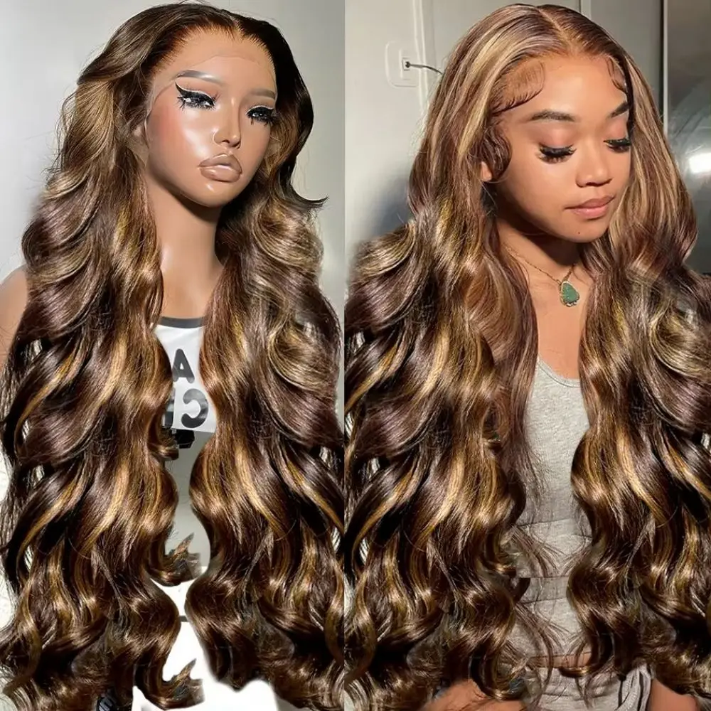 200 Denity Body Wave Wig Human Hair Wig P4/27 Highlight Colored Body Wave 13x4 13x6 HD Lace Wigs PrePlucked For Women