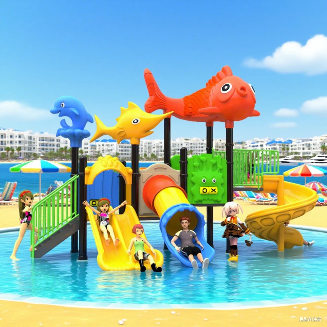 2027 Outdoor Large Plastic Country Club Hotel Resort Pool Kids Summer Camp Water Slide Commercial Fiberglass Water Park Slide