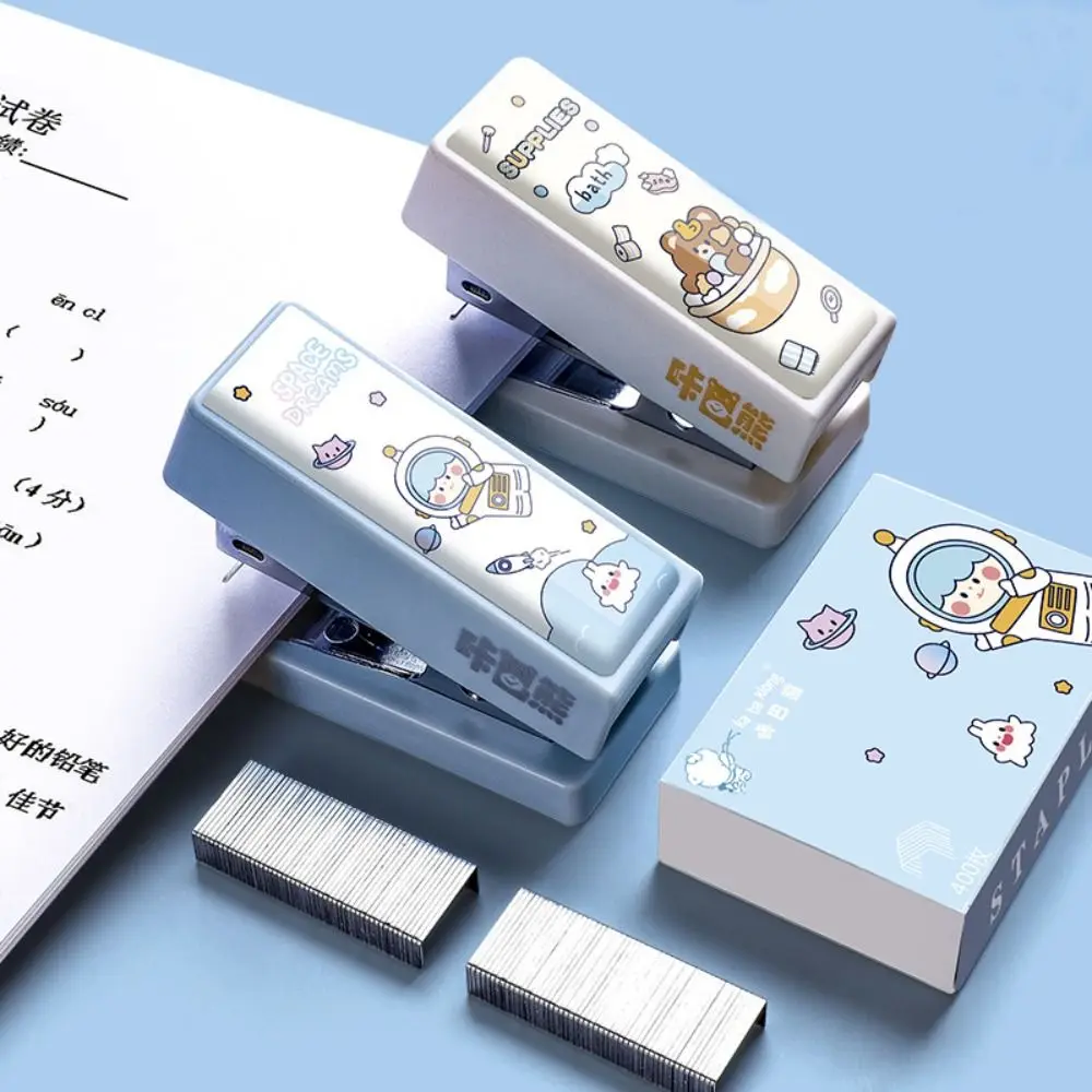 New Plastic Cartoon Metal Stapler Set Stationery Gift Mini Stapler School Office Supplies Metal Binding Tools