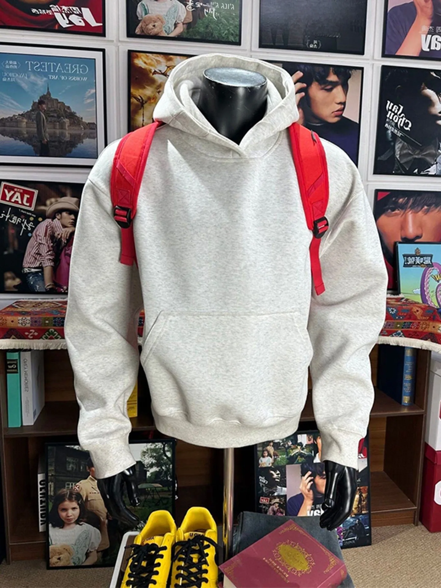 

Cleanfit American Style White Grey Men's Hoodie Autumn Boxy Shoulder Heavyweight Hardwearing Inner Wear Hooded Sweatshirt