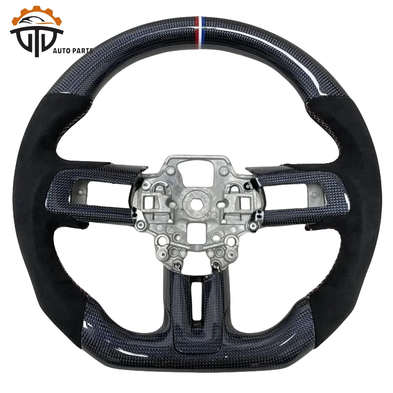 Glassy Carbon Fiber Steering Wheel For Ford Mustang 2015~2022 Perforated Leather