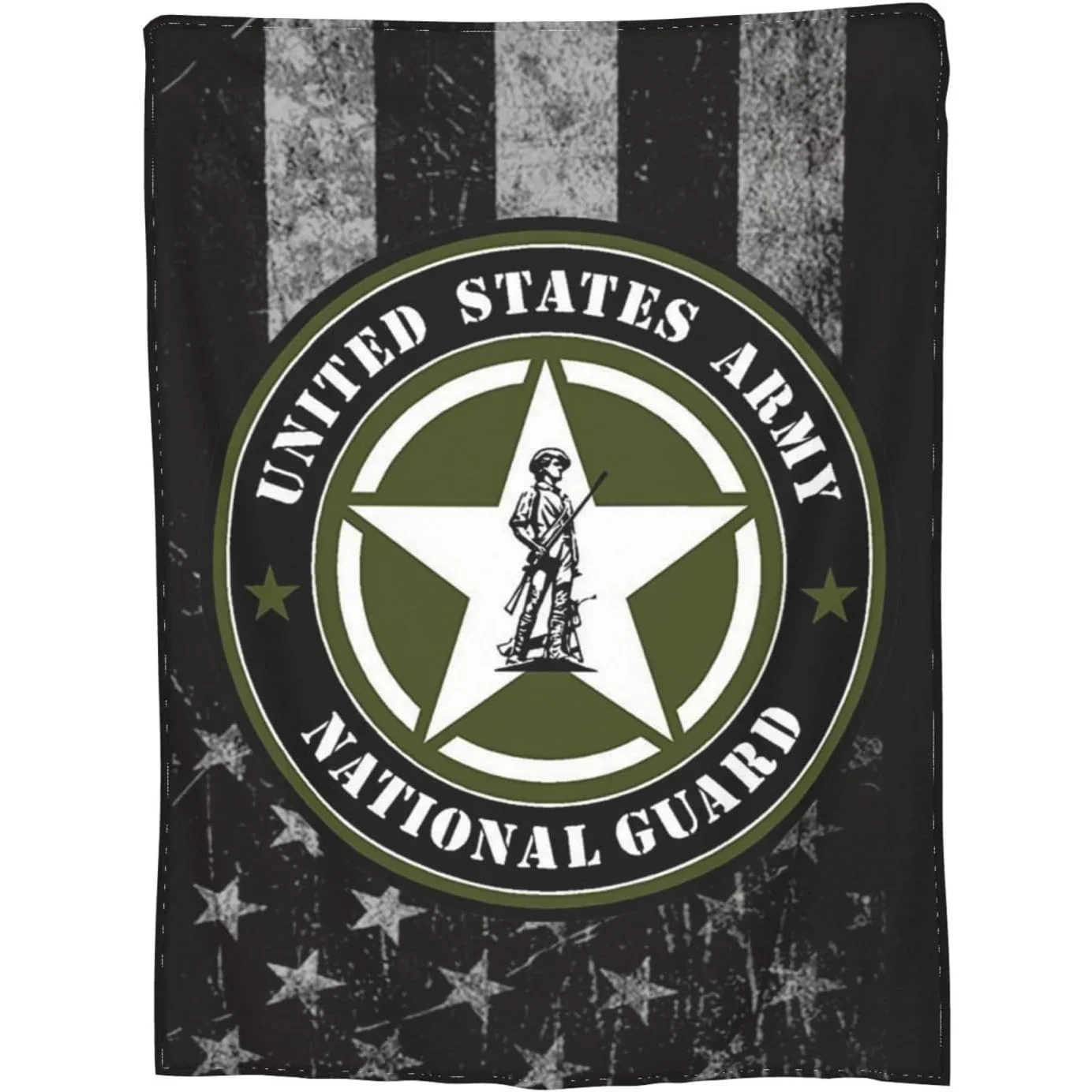 U.S. Army National Guard Flannel Blanket - Black and Olive Green, Tear Resistant, All-season Bedding, Geometric Star Design