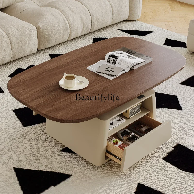 

3Vintage Style Adjustable Coffee Table and Dining Table Dual-use with Universal Wheels Movable Side Table Cream Style