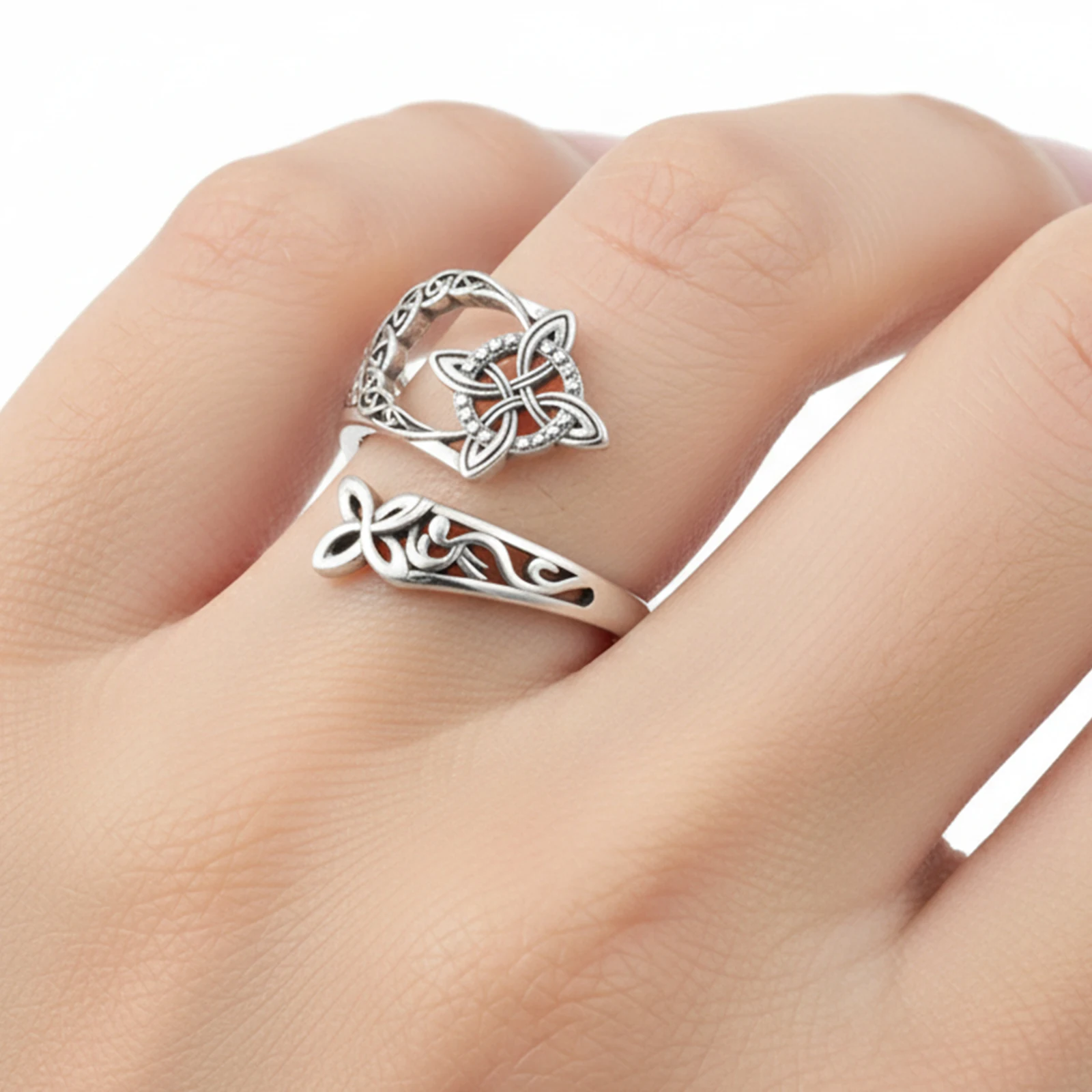 

Women Witches Protection Knot Ring Silver Color Adjustable Thumb Open Rings Irregular Geometric for Girls Elegant Jewelry Gifts
