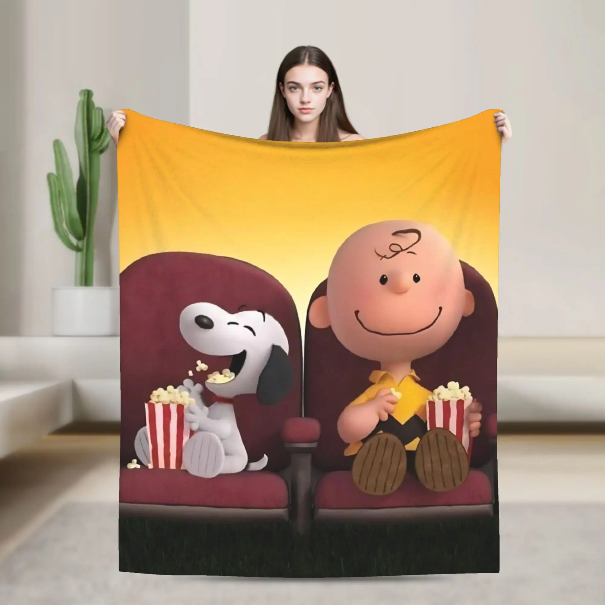 S-Snoopys Movie Wool Blanket Lovely Winter Holiday Funny Throw Blankets for Bed Sofa Couch 200x150cm Plush Thin Quilt