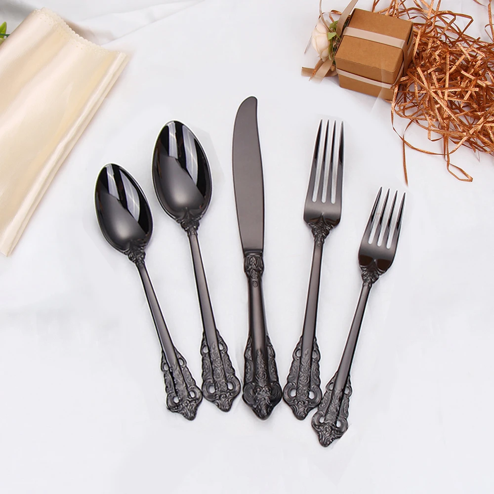 30 Pieces Gold Plated Luxury Cutlery Set Stainless Steel Vintage Western Tableware Sliver Knife Spoon Fork Set Kitchen Utensils