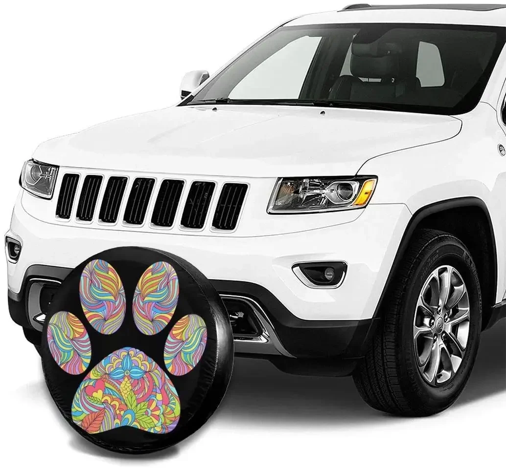 Delerain-cubiertas de neumáticos de repuesto con estampado de pata de perro, para remolque RV, SUV, camiones y muchos vehículos, cubiertas de ruedas, Protector solar impermeable (