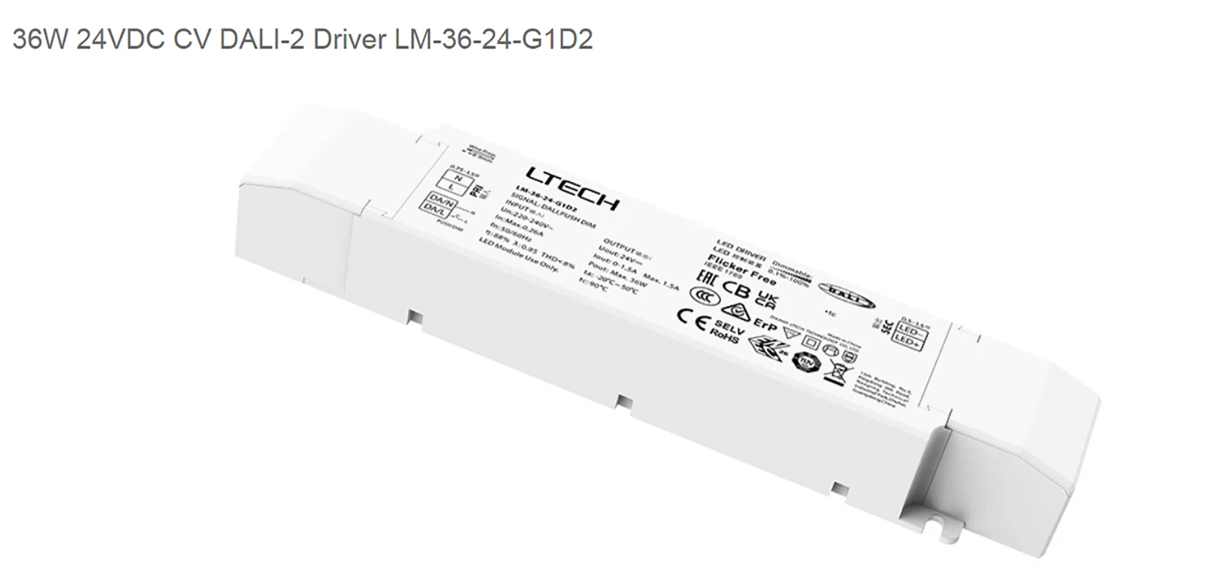 LTECH LM-36-24-G1D2 24VDC 36W LED Intelligent Driver constant voltage DALI-2, Push DIM 0~100%, dimming down to 0.1% Brand New