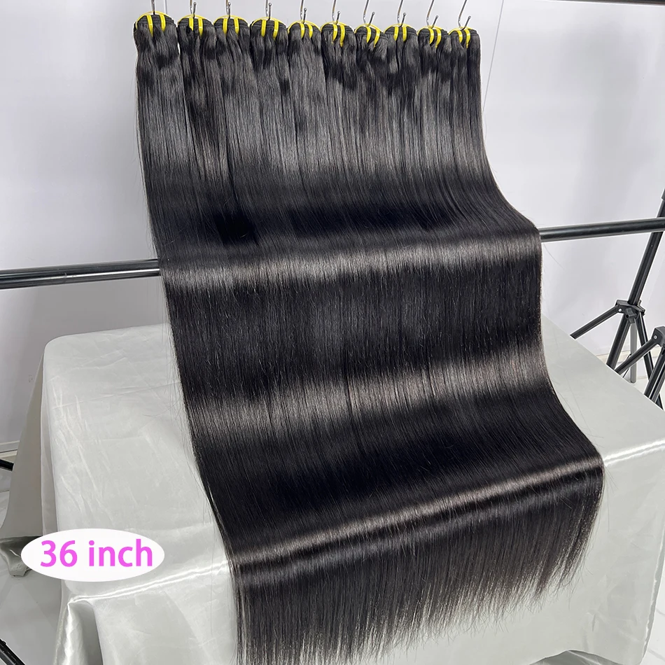 Knochenglatte 100% Unverarbeitete Rohe Jungfräuliche Echthaar-Bündel 10-36 Zoll Haarverlängerungen # 1B Natürliche Farbe für Frauen – Detail 6
