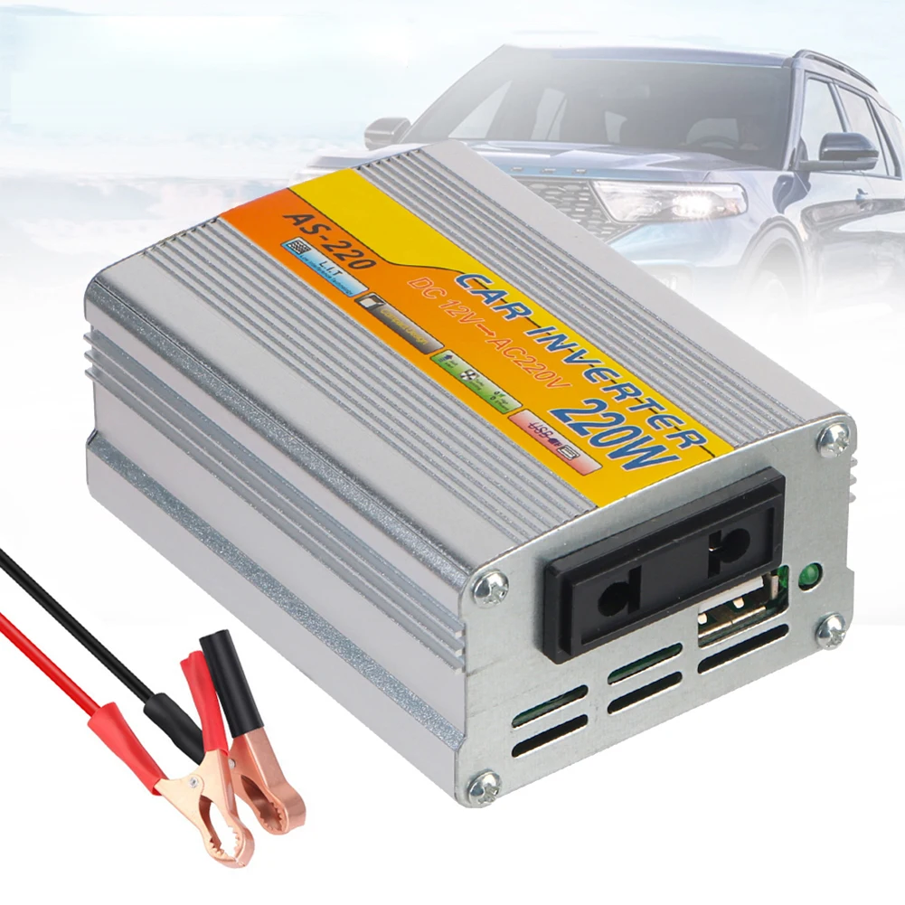 220W Car Power Inverter with USB Port DC 12V To AC 220V Voltage Converter Voltage Transformer for Phone Laptop Tablet