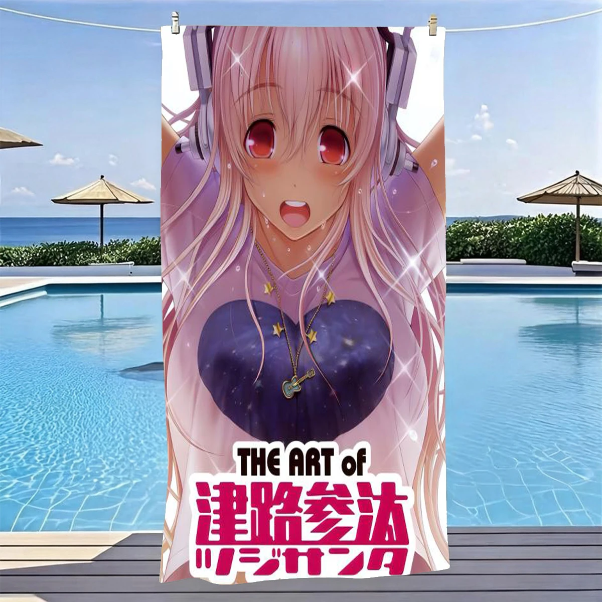 1pc Cute Chibi Super Sonico Pink Anime Girl Beach Towel Microfiber Quick Dry Kawaii Bath Towel for Anime Fans Swimming Outdoo