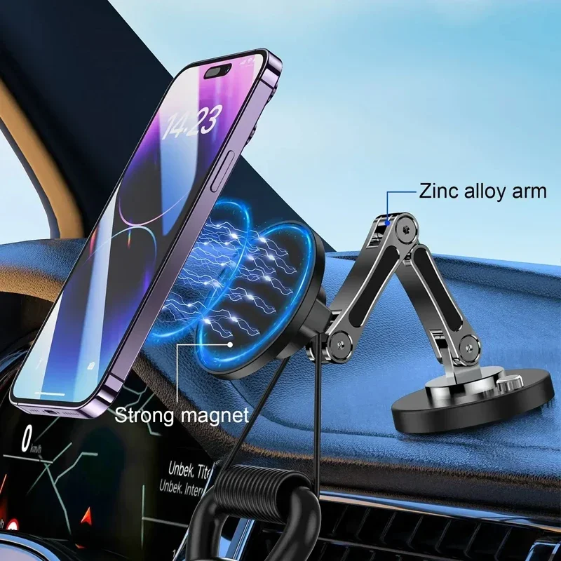 حامل هاتف مغناطيسي قوي حامل سيارة قابل للطي مصنوع من خليط معدني حامل هاتف السيارة حامل مغناطيسي للسيارة لهاتف آيفون وسامسونج وشاومي #2