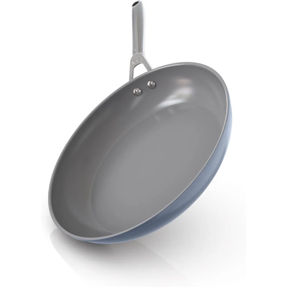 

12-дюймовая сковорода с керамическим покрытием и антипригарной поверхностью, без ПТФЭ, ручка из нержавеющей стали, подходит для плиты и духовки.