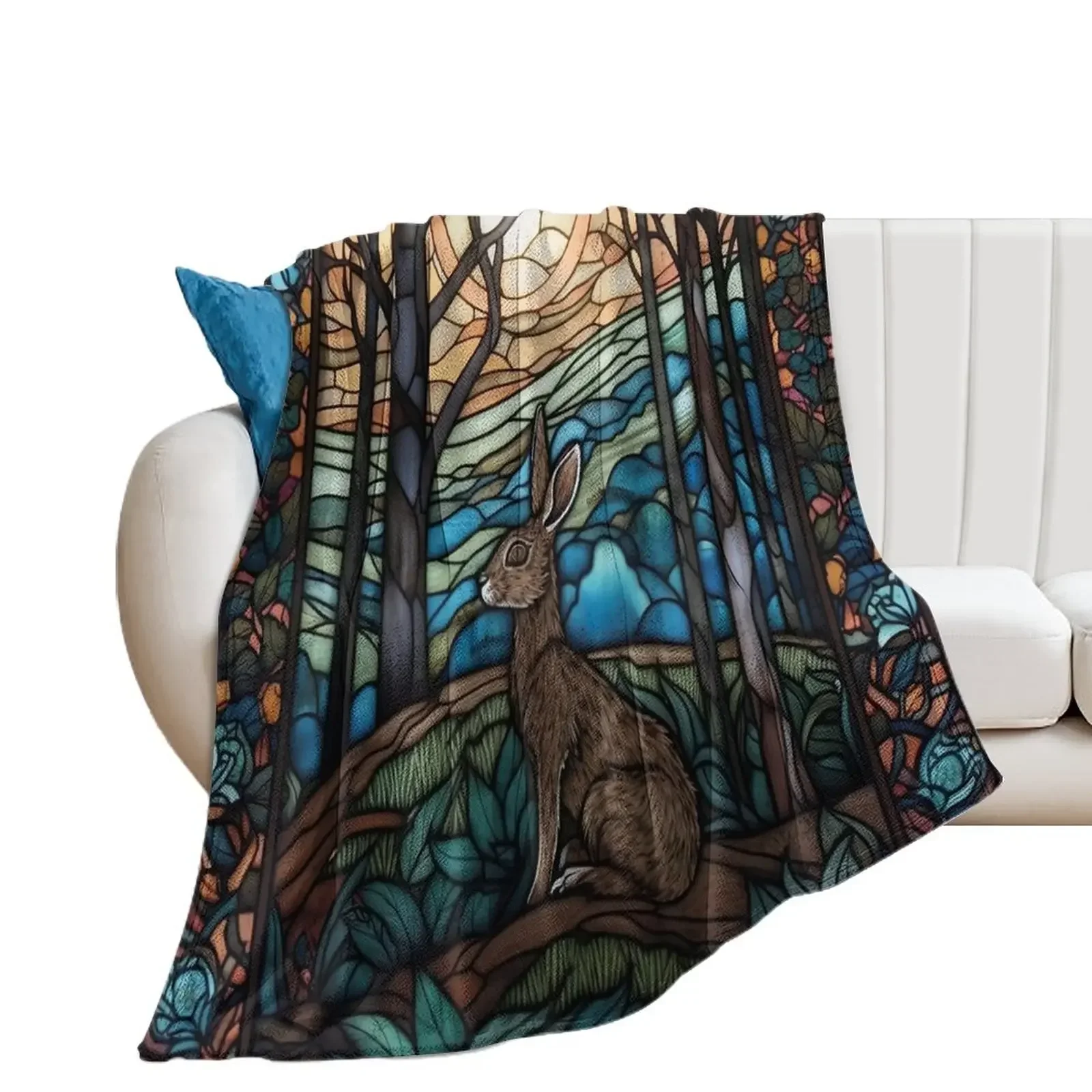 

Stained Glass Hare and Moonbeams Throw Blanket Decorative Sofas cosplay anime Blankets