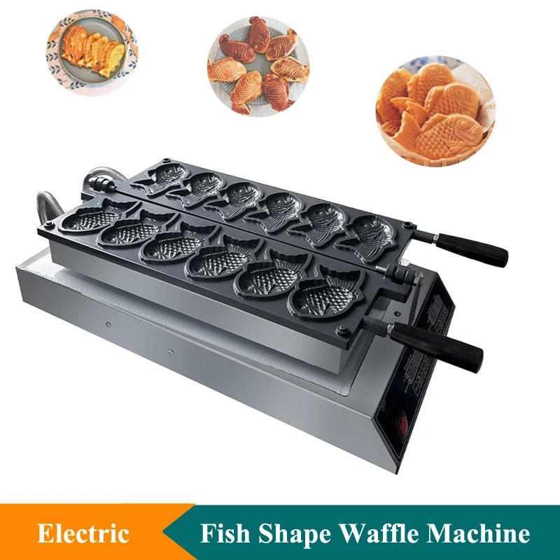 Digital Display Cheese Taiyaki Waffle Machine Commercial 6Pcs Fish Waffle Maker New Design 110V 220V Fish Shape Waffle Maker