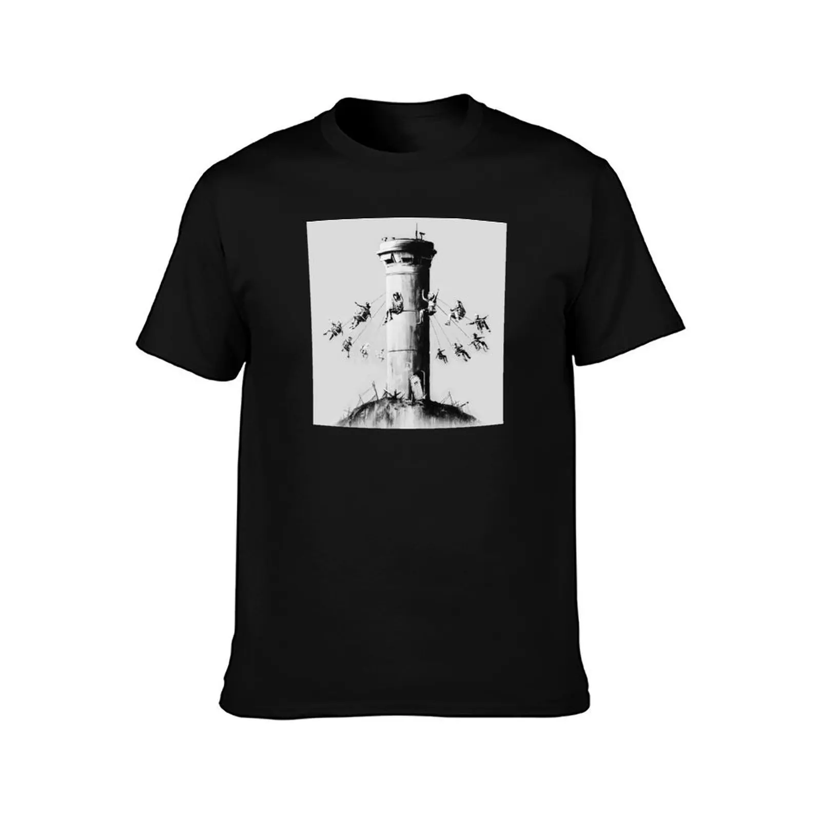 Watchtower Stencil Street Art - Banksy T-Shirt Summer Casual Cotton Tee Oversized Streetwear Tops Vintage Graphic Print