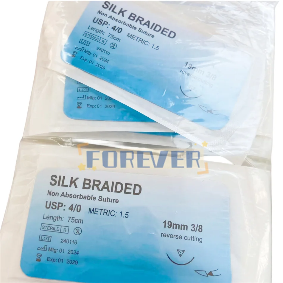 

20pcs Dental Suture Pure Silk Braided NonAbsorbable Needled Nylon Sutures Train 3/0 4/0 5/0