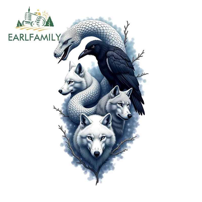 EARLFAMILY ثعبان الطيور الذئب اليابانية ملصقات السيارات مقاوم للماء محمول دراجة نارية ملصق شخصية انسداد الصفر الملحقات