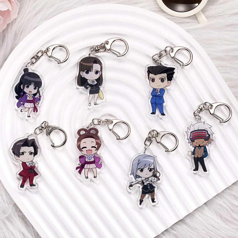 1/7PCS Porte-clés en acrylique Ace Attorney, breloques de sac de dessin animé, accessoires amusants et mignons, pendentif pour sac à dos, porte-clés, cadeaux pour amis