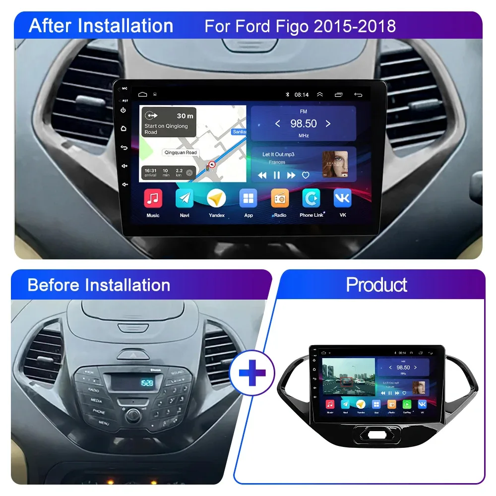 

Car Radio Multimedia Video Player GPS Navigation Carplay Auto For Ford FIGO 2015 2016 2017 2018 Android Auto 4G WIFI BT DSP