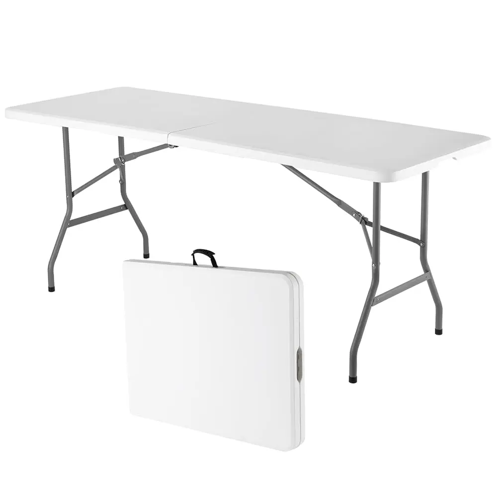 

6 Ft Plastic Folding Table Outdoor, Portable Picnic Table Camping Table,Rectangular Collapsible Table For