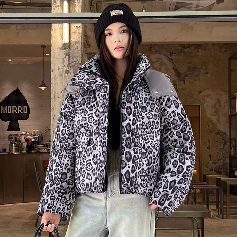 PinkyIsBlack New Women Parkas Down Cotton Padded Jacket Warm Thick Short Leopard Winter Jacket Coat Hooded Parkas Female Outwear