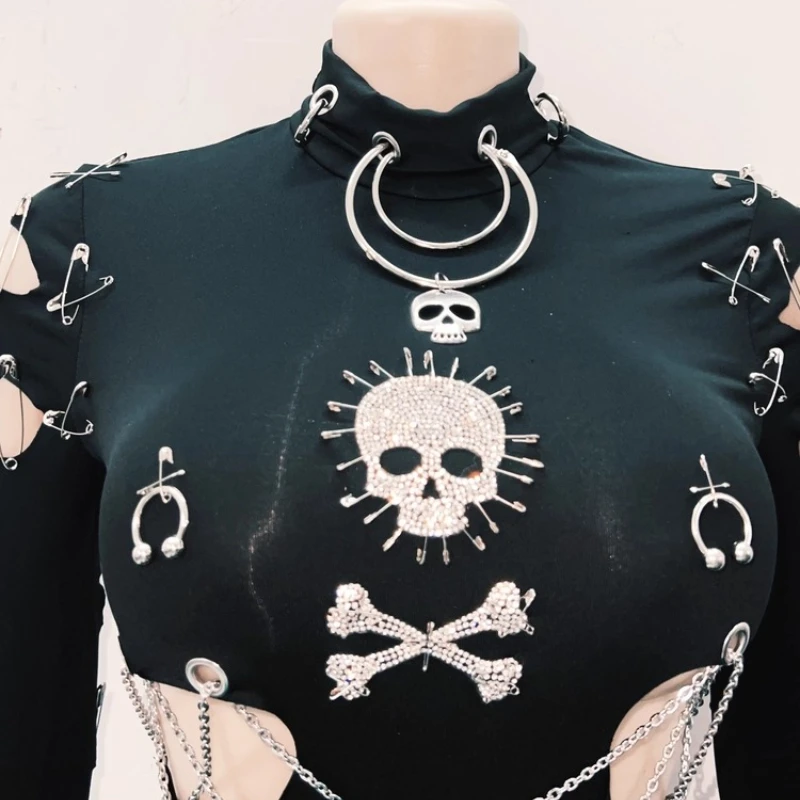 Gótico preto escuro oco para fora colete de uma peça feminino original indústria pesada punk saia curta sexy doce legal saias terno senhoras
