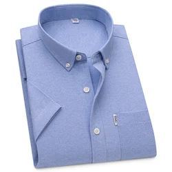 New Summer Short-sleeved Shirt Men's Solid Color Oxford Spinning Casual Embroidery Fashion Slim Shirt Short Men Drop Shipping