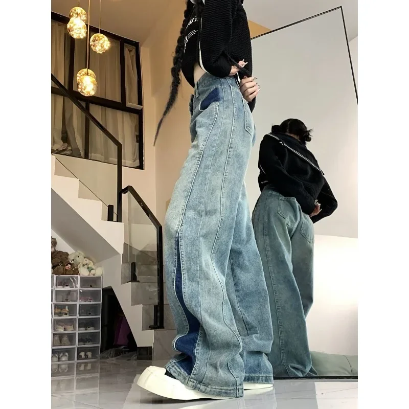 Deeptown Y2k Vintage Baggy Women Jeans Harajuku Patchwork Wide Leg Denim Pants Korean Fashion Autumn Trousers Streetwear Casual