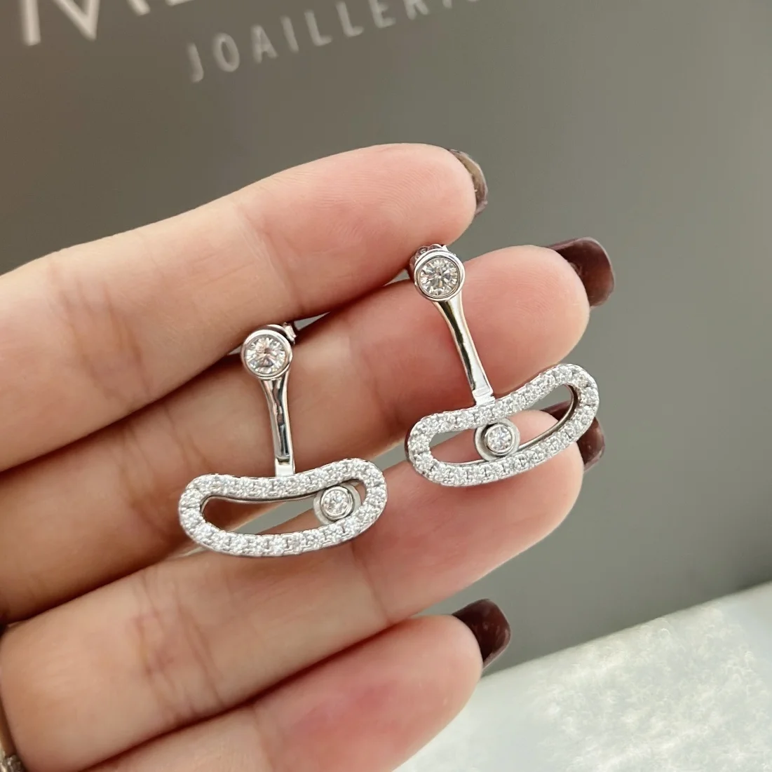 

925 Sterling Silver Sliding Zircon Moon Earrings For Women High Quality Birthday Gift Wholesale Fine Jewelry