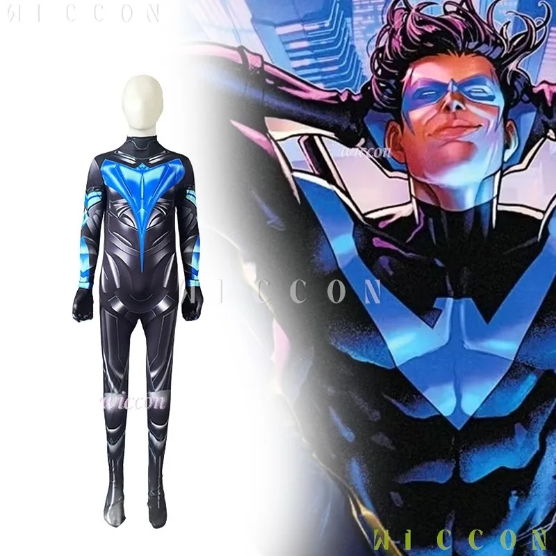 

Halloween Costume Adults kids TitanS2 Superhero Cosplay Jumpsuit Nightwingg DickGrayson Roleplay BodySuit Clothing Mens Adults