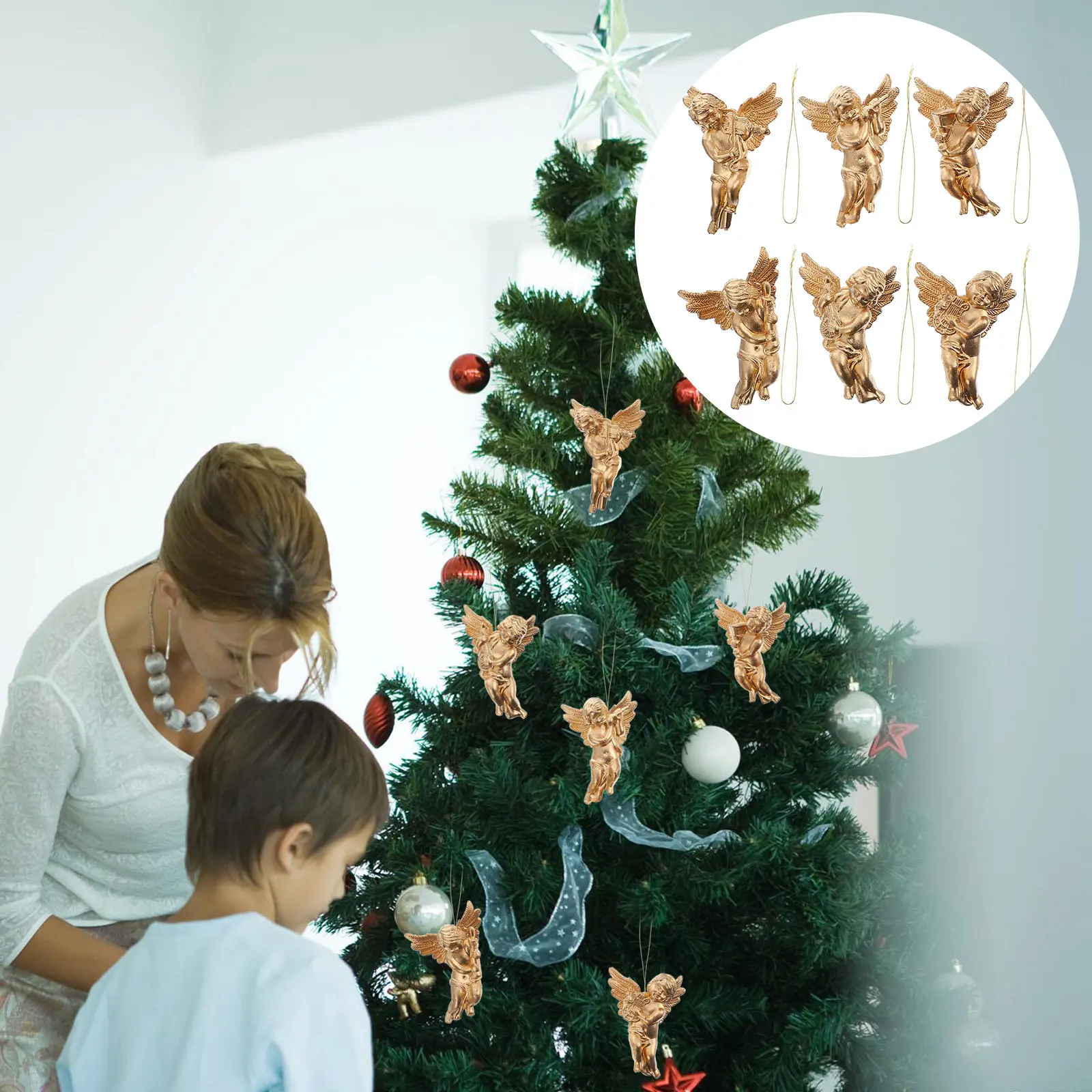 30pcs Christmas Tree Angel Pendants – Skin-Friendly Xmas Hanging Ornaments for Home, Office, School & Hotel Decor