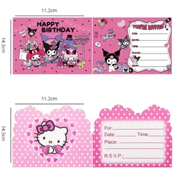 Cartes d'invitation de fête d'anniversaire Kawali Kuromcence, chat rose de dessin animé, fournitures de décoration de fête pour enfants, mignon