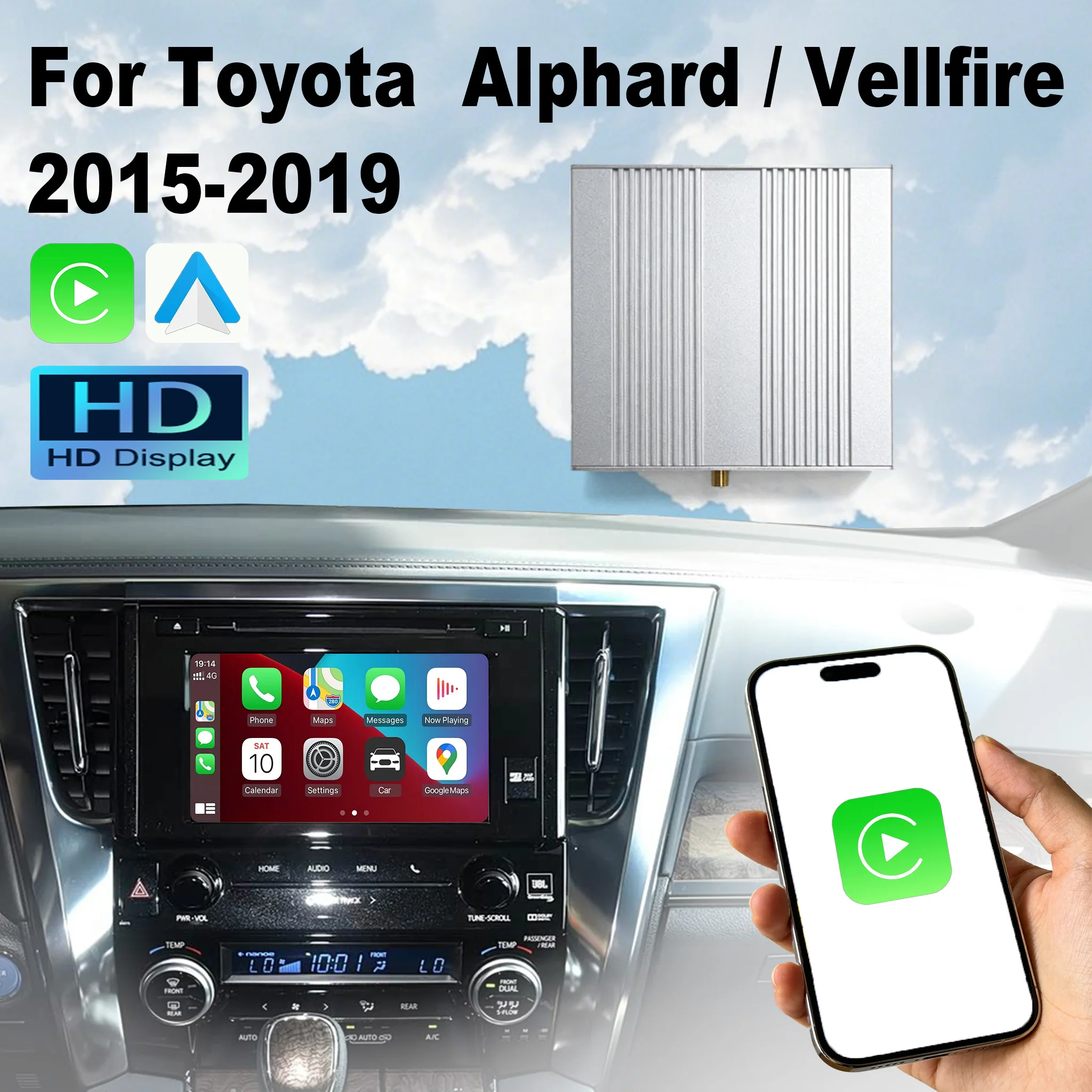 Wireless CarPlay Android Auto For Toyota Alphard/Vellfire Decoding Module High-Definition Display Navigation Mirroring BT Music