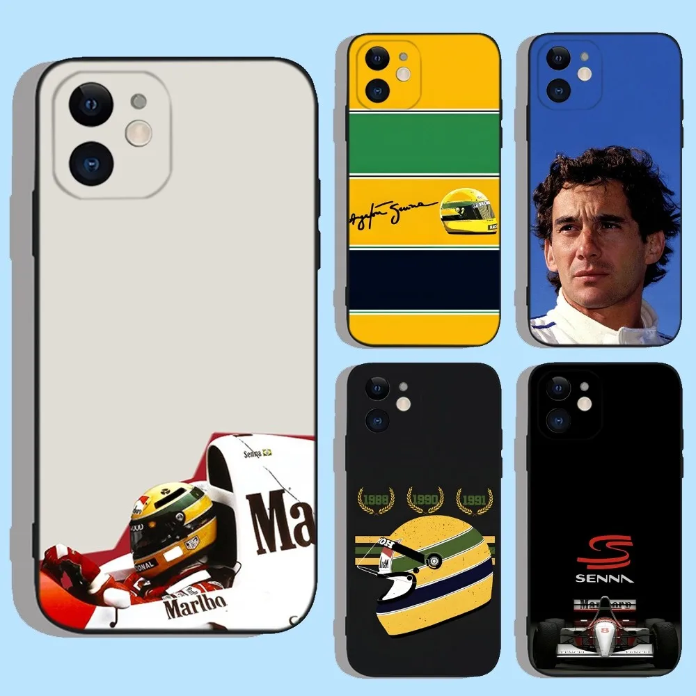 F1 Ayrton Tacing Driver Senna  Phone Case For Apple iPhone 15,14,13,12,11,XS,XR,X,8,7,Pro,Max,Plus,mini Silicone Black Cover