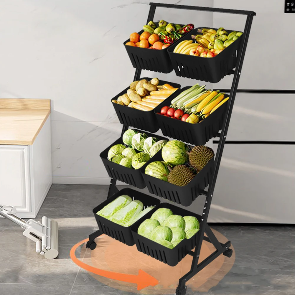 

4-ярусная кухонная тележка для хранения с колесиками, корзина для фруктов, подставка для овощей, стеллаж для кладовой, ванной комнаты, прачечной