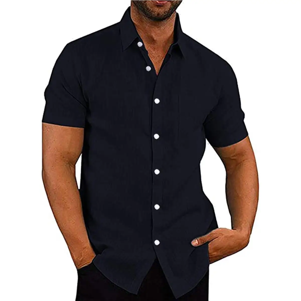 

Long Sve Linen irt Men's Collarl Button-Up Summer Casual Slim Fit Mid-Aged Faion European Simple Sle 0735
