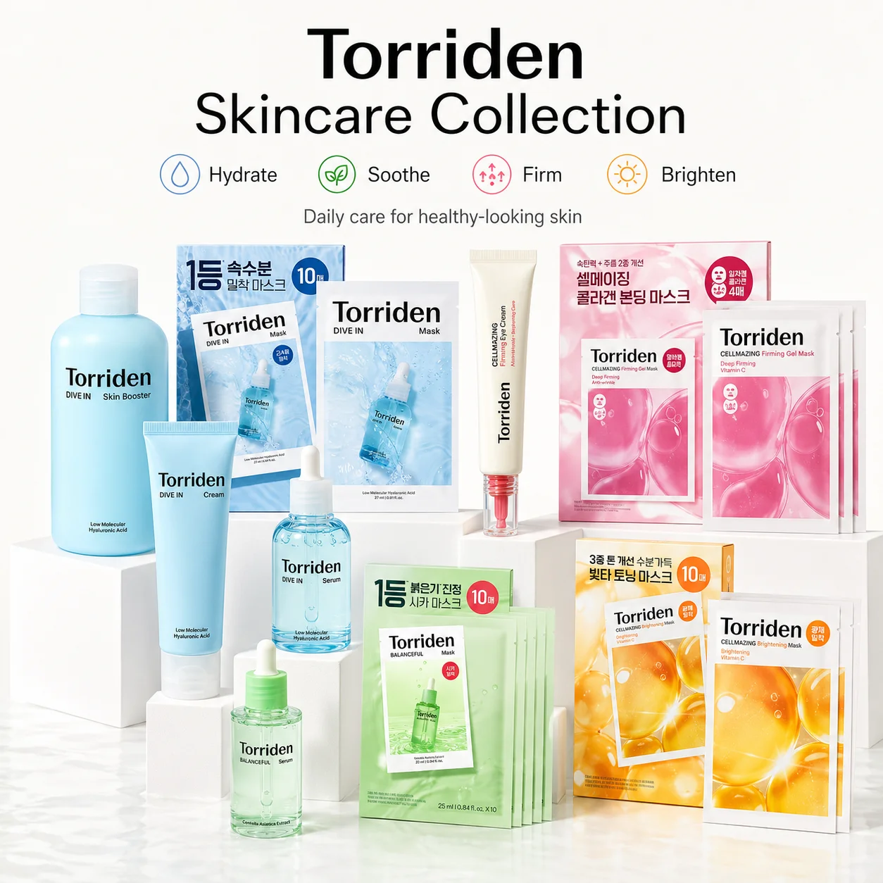 Kit Completo de Cuidado de la Piel con Ácido Hialurónico Torriden: Limpiador, Protector Solar, Sérum, Tónico, Hidratante, Mascarilla, Bálsamo Labial, Crema para Ojos, Cuidado de la Piel Coreano