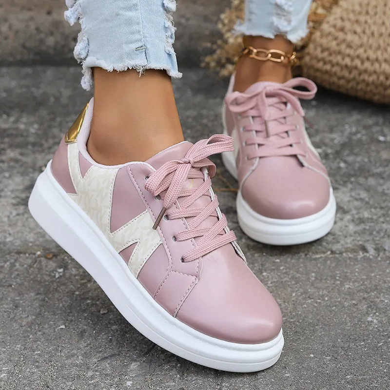 Women's Flower Pattern Skate Shoes, Metal Decor Lace Up Flat Shoes, Low Top Non Slip Casual Sneakers