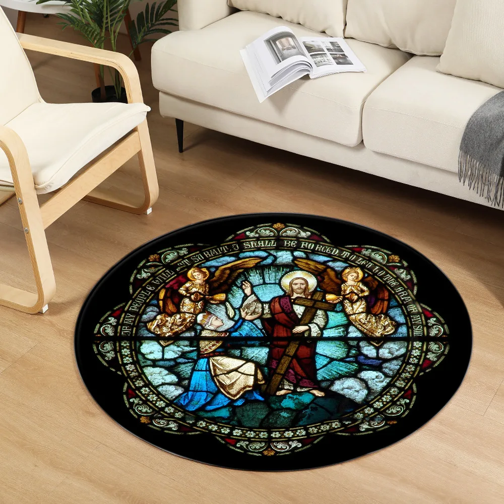 Round Carpet Chair Pad Room Anti-Slip Church Our Lady  Rugs and Carpets for Home Living Room Rugs for Bedroom Dropshipping POD