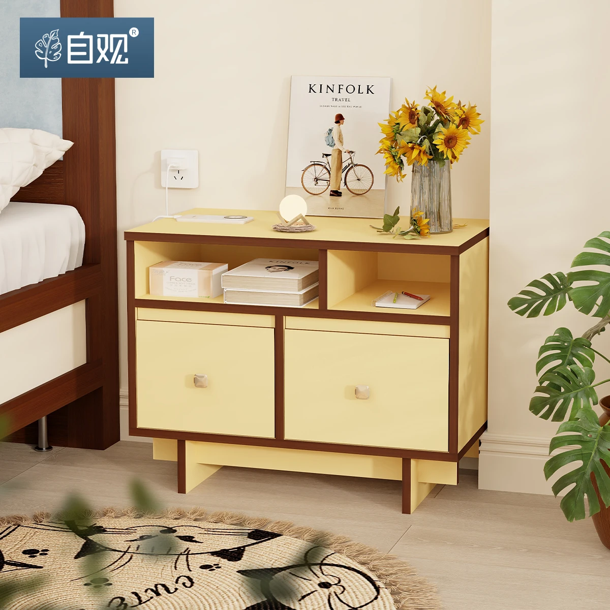 Self-viewing bedroom medieval bedside table retro yellow side cabinet, living room small coffee table side cabinet, sofa