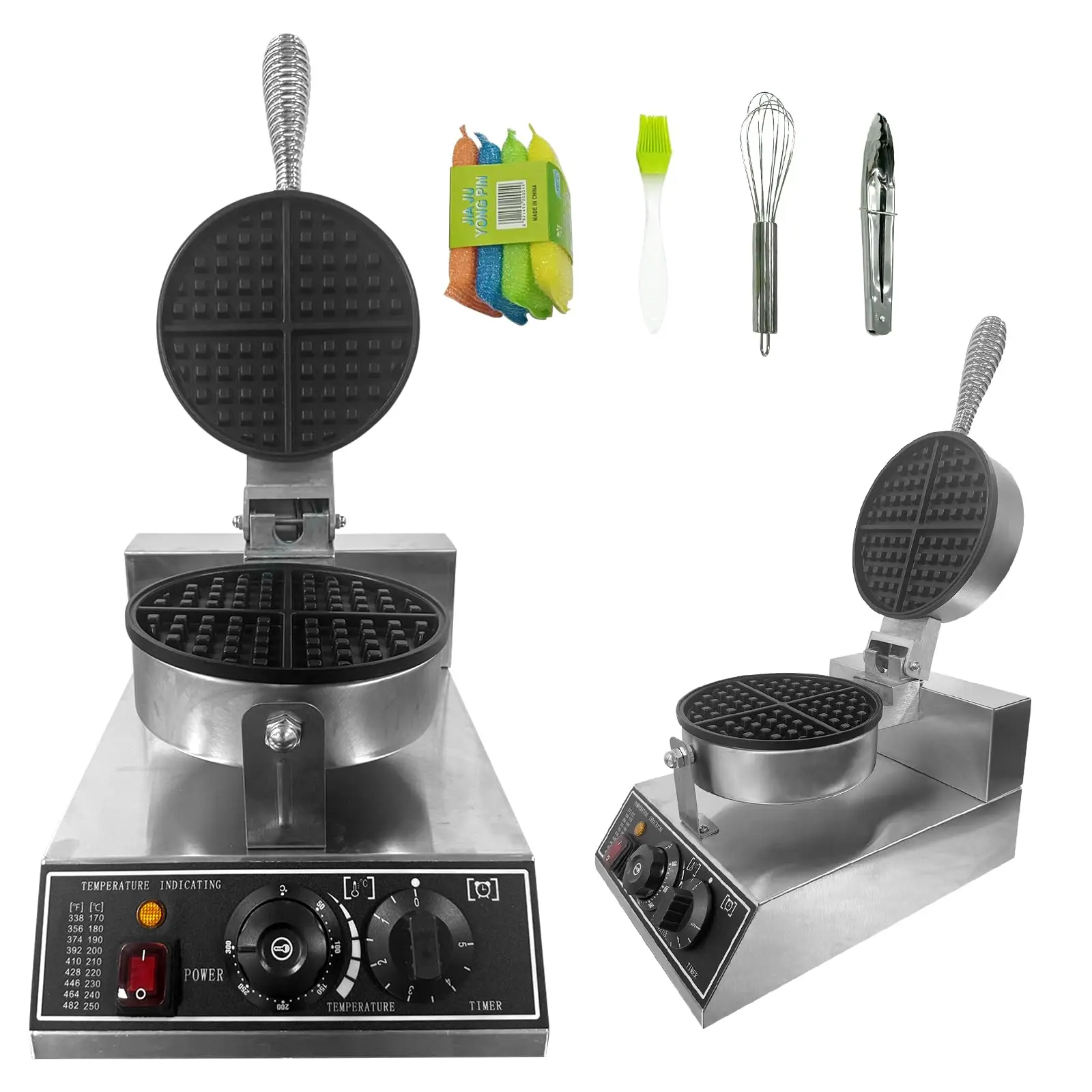 

Профессиональная вафельница, 1200 Вт, с антипригарным покрытием из нержавеющей стали, с регулировкой температуры и времени, для пекарен и закусочных.