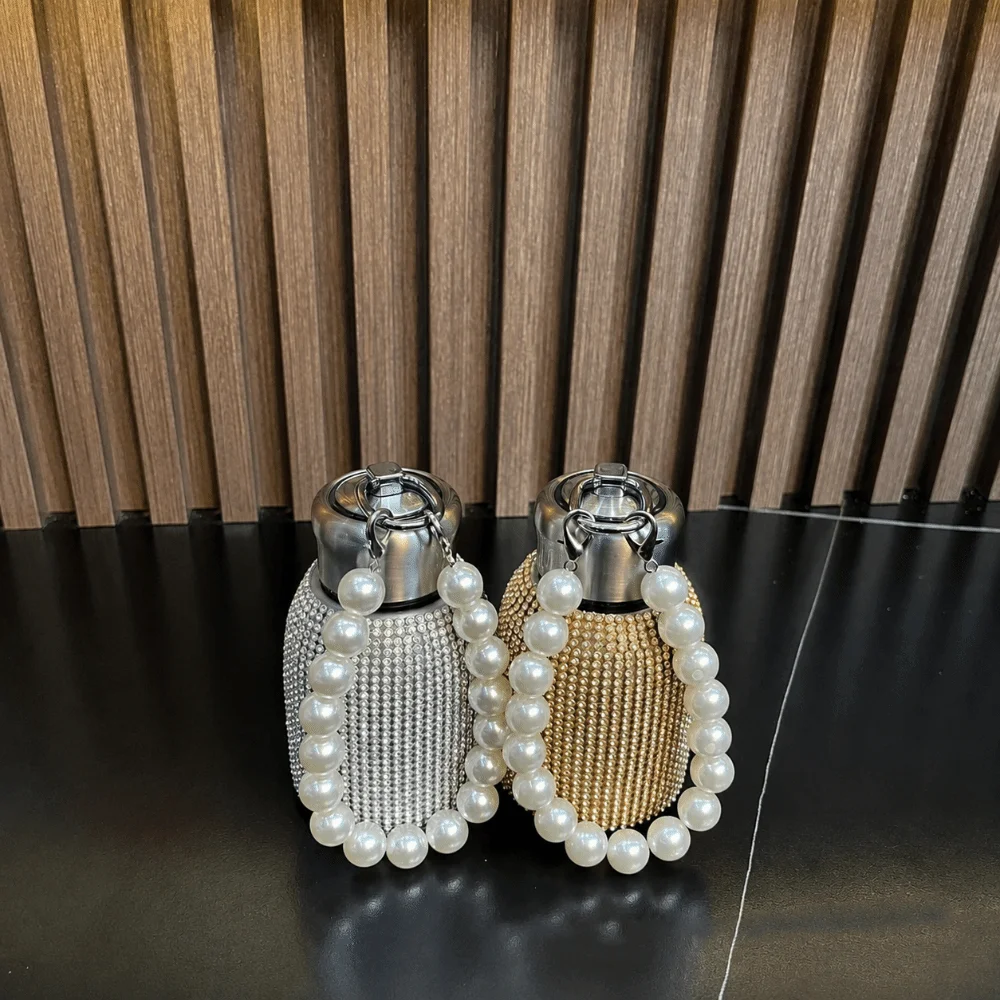 Drinkware 300ml Rhinestone Thermos Cup Bling Creative Insulated Water Bottle with Chain Leak-Proof Glitter Coffee Cup Home