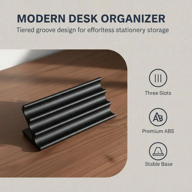 3-Tier Black 3D Printed Minimalist Pen Holder Creative Desk Organizer Durable Desktop Storage for Home Office School Dorm