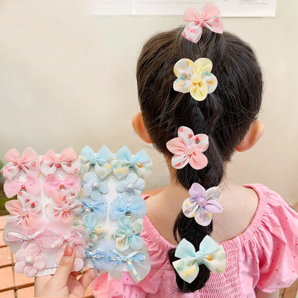 

10 Pcs/Set Lace Hair Clips Baby Girls Glitter Wing Hair bows Duckbill Clip Pearl Flower Hairpins Princess Barrettes For Kids